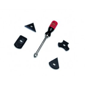 Scraper with 4 interchangeable blades blade shape: triangular, rectangular, heart, profiled blade thickness 5,2 mm
