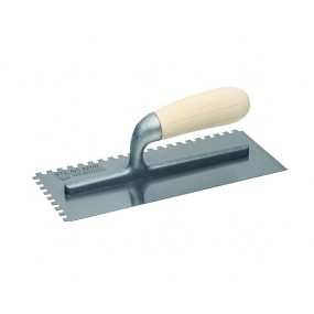 Steel finishing trowel riveted right toothed Thyme type wooden handle