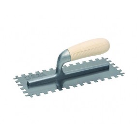 Steel finishing trowel riveted 4-side toothed Thyme type wooden handle